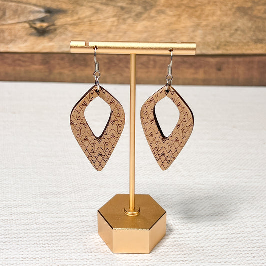Wood Diamond Tribal Triangles Dangle Wood Earrings