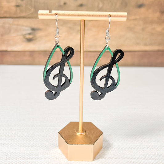 Treble Clef Music Note Wood School Spirit Dangle Custom Earrings