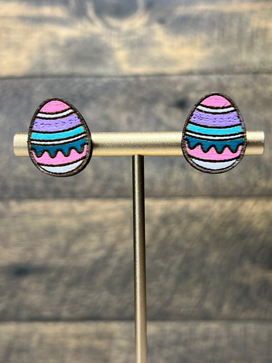 Easter Egg Studs - Hand Painted Wood - Various Colors/Designs
