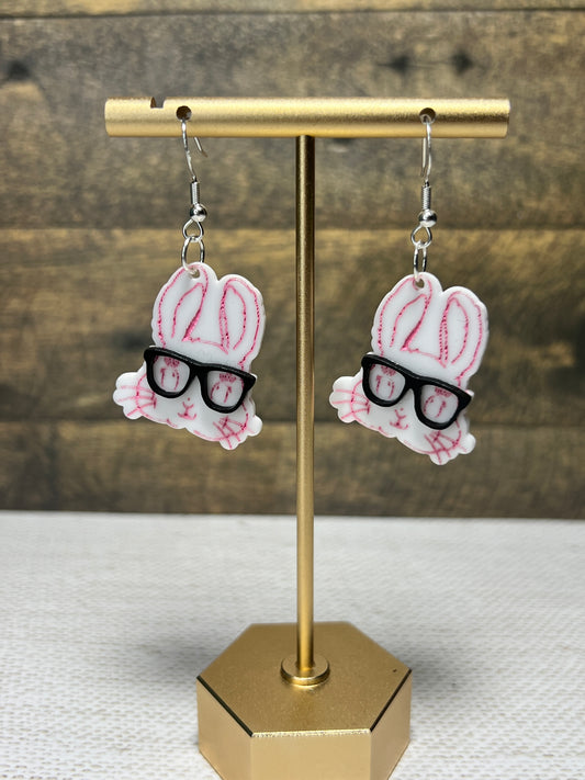Easter Bunny w/ Glasses - Painted Acrylic - Wood Glasses
