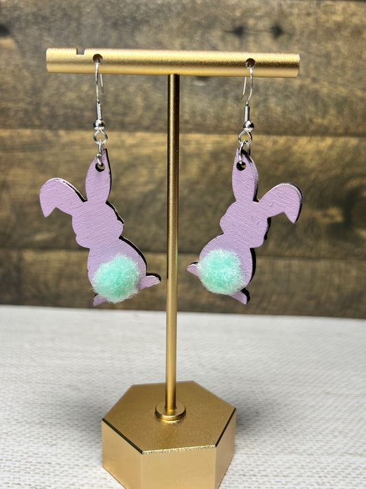 Fluffy Tail Easter Bunny - Hand Painted Wood Studs - Various Colors