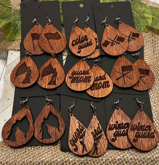 Dangle Carved Wood Guard Style Earrings - Various Designs